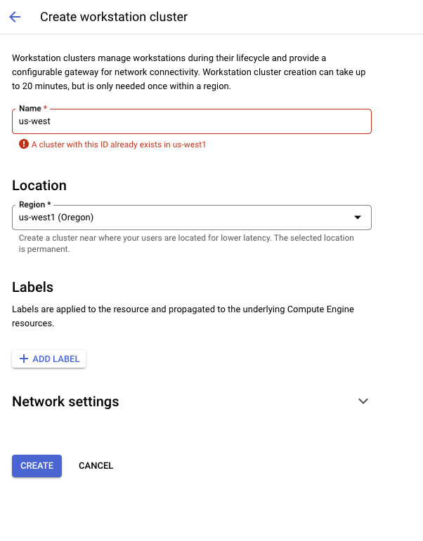 Create a Workstation cluster